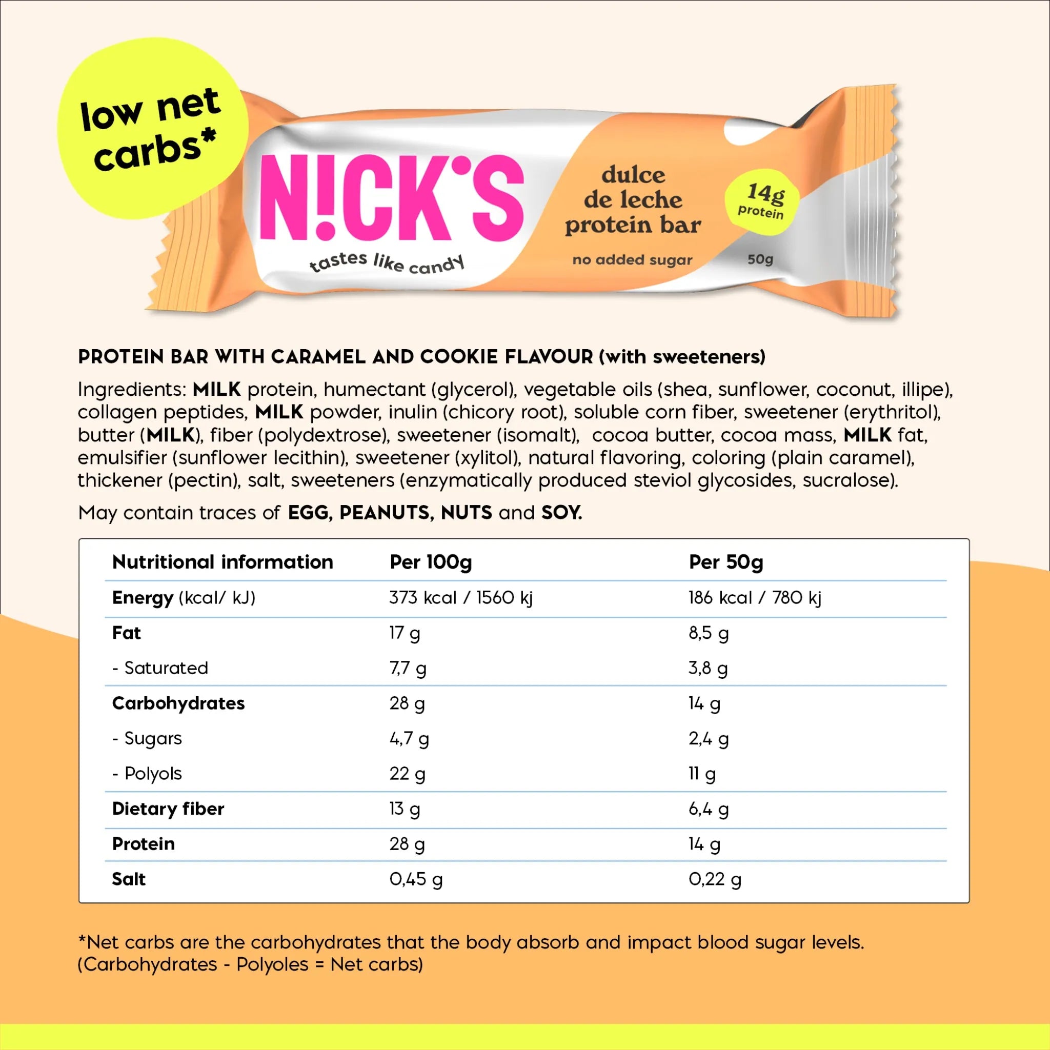 NICK'S Dulce de Leche Protein Bar 50 g