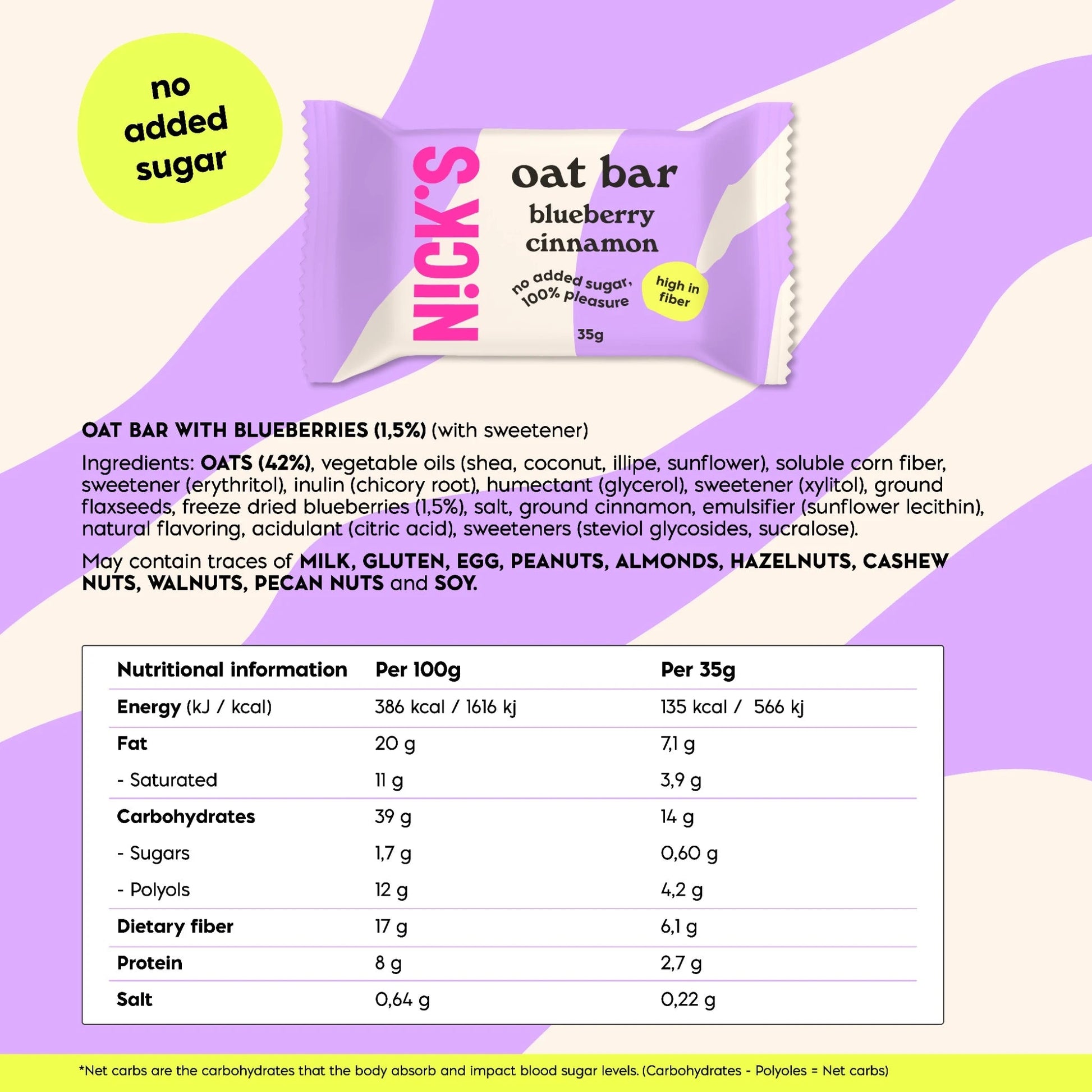 NICK'S - Kaerabatoon "blueberry cinnamon" 35g - njom.ee