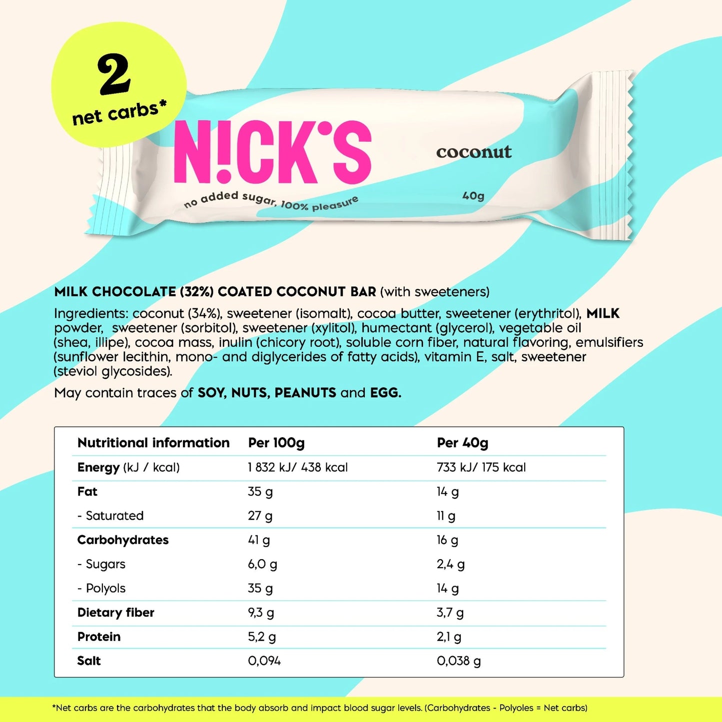 NICK'S - Šokolaad "coconut" 15 x 40g - njom.ee