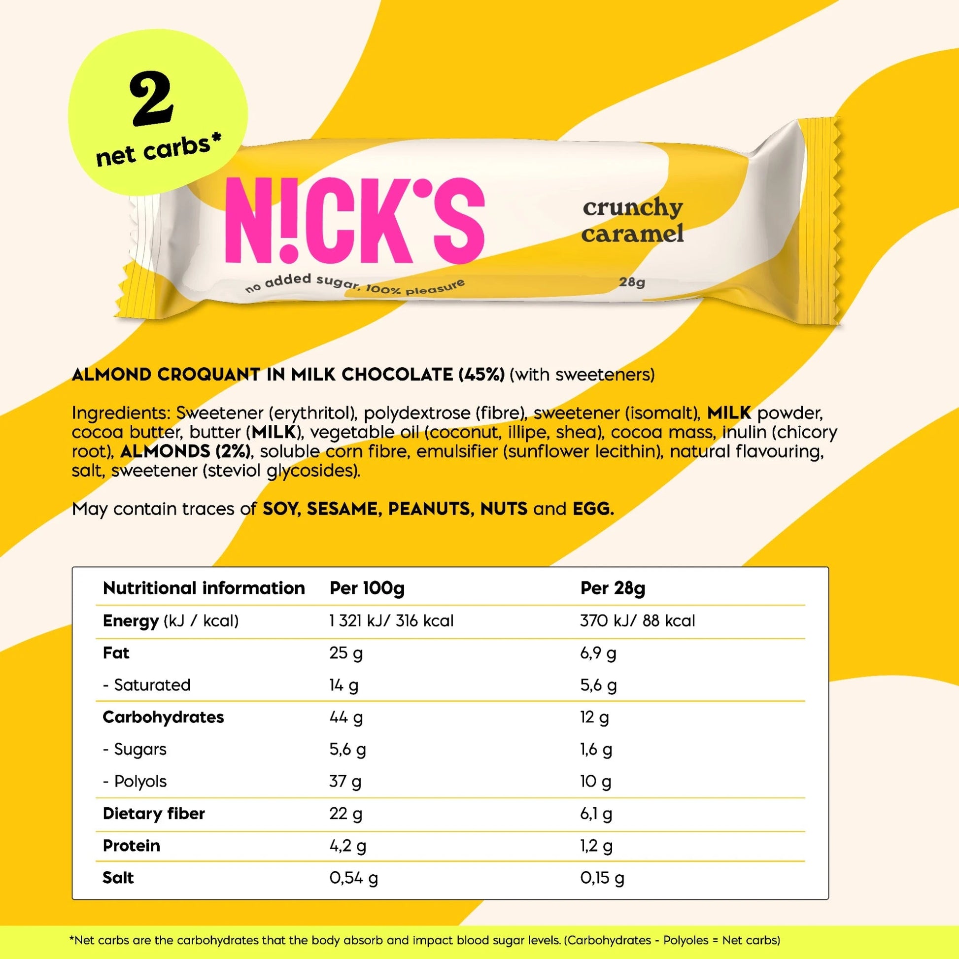 NICK'S - Šokolaad "crunchy caramel" 21 x 28g - njom.ee